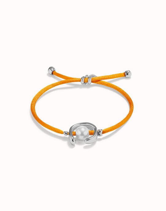 Pulsera de hilo naranja con perla shell fornitura ba&ntilde;ada en oro 18k.